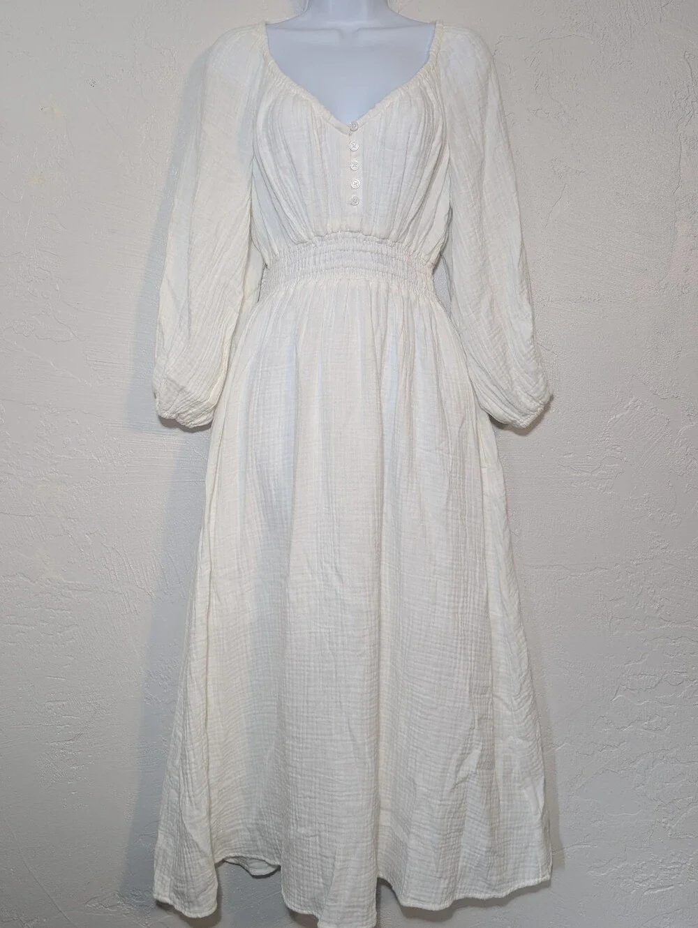 J. Crew White Long Sleeve Gauze Cotton Maxi Dress Coastal Preppy Minimalist